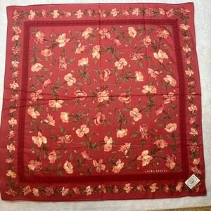 Vtg LAURA ASHLEY Scarf Handkerchief Floral Cotton Red 18"